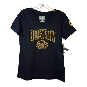 Fanatics Boston Bruins Centennial T-Shirt V-Neck NHL Hockey Tee Women Black SZ M